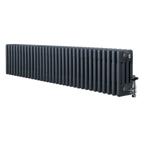 Traditional 4 Column Radiator & Valves - 300 x 1505mm - Anthracite Grey