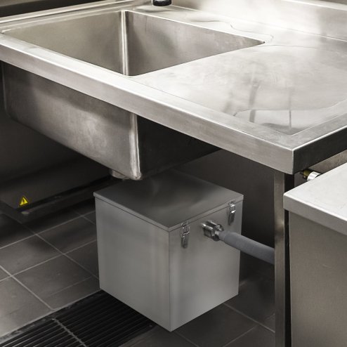 Commercial Grease Trap 35L Under Sink Interceptor 5KG Stainless Steel Waste Fat Oil Water Separator Filter Restaurant Kitchen Takeaway Hotel Cafe 50mm Inlet Outlet Compact 33cm H x 29cm W x 39cm D