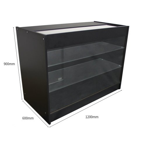 Retail Glass Shelf Product Display Shop Counter Showcase Lockable Cabinet Unit Black - K1200