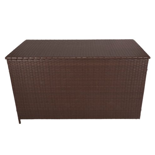 Rattan Garden Storage Brown Box & Waterproof Carry Bag Large Cushion Blanket Tools Toys Furniture Chest 582L Outdoor Patio Deck Steel Frame UV & Weather Resistant Gas Assisted Lift Lid Portable Wheels