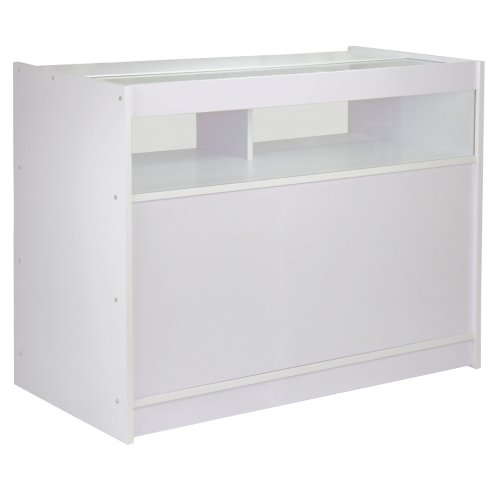 Retail 1/4 Glass Shelf Counter Shop Showcase Display Cabinet Shelves Unit White B1200