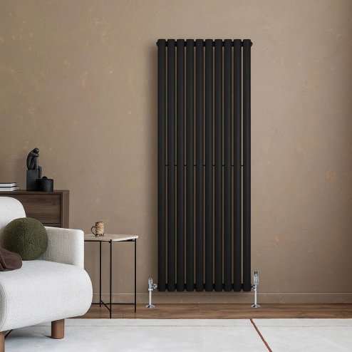 Oval Single Column Radiator & Valves - 1600mm x 600mm - Black