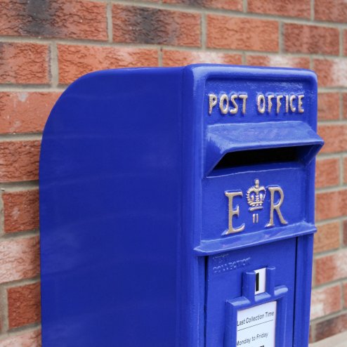 Royal Mail Post Box Scottish with Floor Stand ER Cast Iron Wall Mounted Wedding Authentic Pillar Replica Lockable Post Office Letter Box Blue