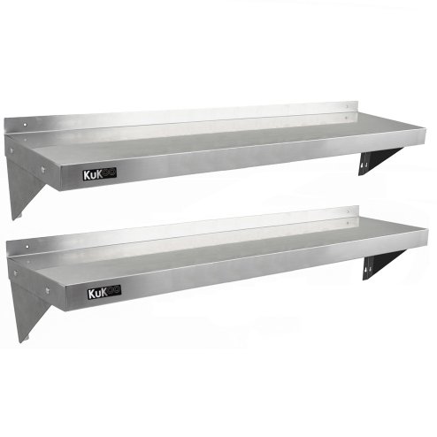 KuKoo Commercial Catering Corrosion Resistant x 2 Stainless Steel Kitchen Wall Shelf & Free Microfiber Cloths 1400mm x 300mm