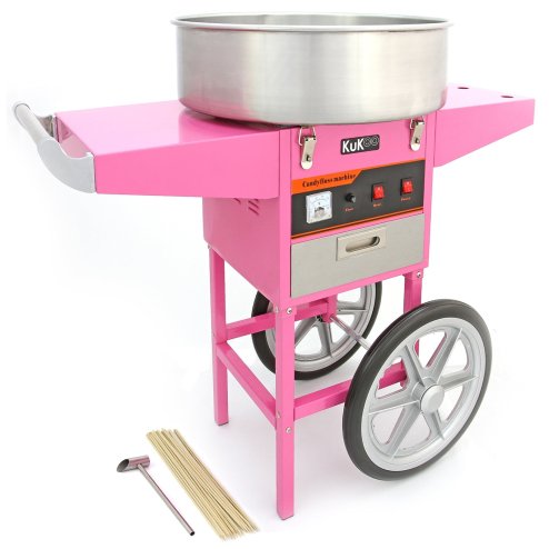 KuKoo Commercial Cotton Candy Floss Machine & Cart / 500 candy floss sticks / Retro Pink / 900w