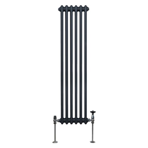 Traditional 2 Column Radiator 1500mm x 292mm Modern Central Heating Heater Matt Anthracite Grey Carbon Steel Vertical Wall Mounted Kitchen Living Room Bathroom Cleaning Brush Fixing Kit & Brackets
