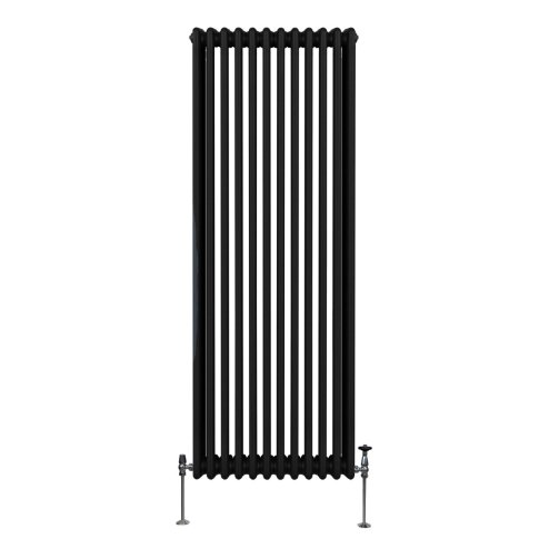 Traditional 3 Column Radiator 1800mm x 562mm Modern Central Heating Heater Matt Black Carbon Steel Vertical Wall Mounted Kitchen Living Room Bathroom Cleaning Brush Fixing Kit & Brackets