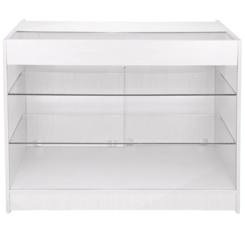 Retail Glass Shelf Product Display Shop Counter Showcase Lockable Cabinet Unit White - K1200
