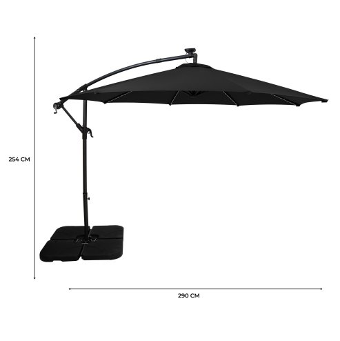 LED Cantilever Parasol 3m With Square Base - Black