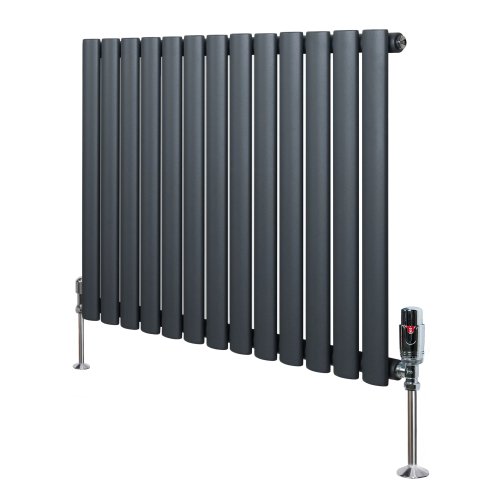 Oval Single Column Radiator & Valves - 600mm x 780mm - Anthracite Grey