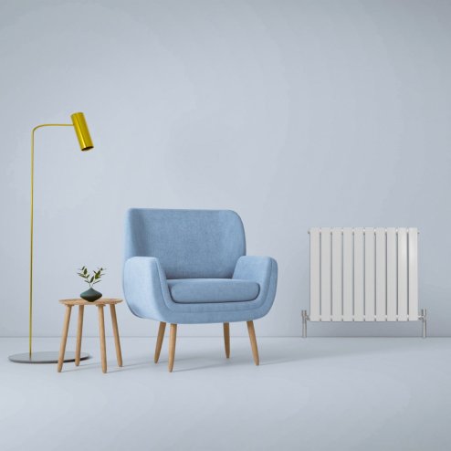 Designer Radiators 60 x 70cm Flat Panel Modern Central Heating Gloss White Horizontal Column Double Panel Wall Mounted Slimline Kitchen Living Room Bathroom Commercial Cleaning Brush & Fixing Kit
