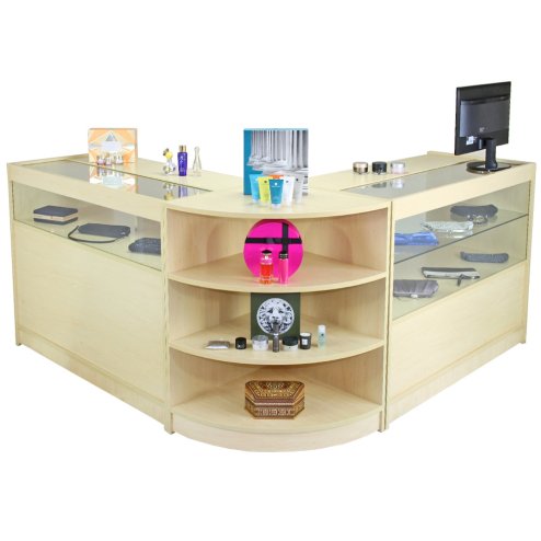 MonsterShop Virgo Shop Counter Cabinets & Retail Display Glass Showcase Set, Maple, Melamine MDF