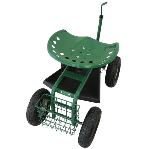 Wheeled Garden Cart Seat Heavy Duty Swivel Mobile Tool Tray Utility Basket Gardening Landscape Weeding Outdoor Work Stool