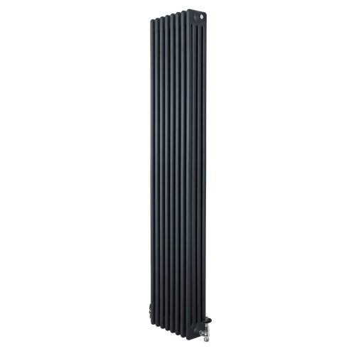 Traditional 4 Column Radiator & Valves - 1800 x 380mm - Anthracite Grey