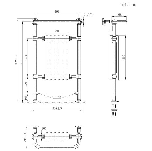 Traditional Heated Towel Rail Radiator - 950mm x 570mm - White