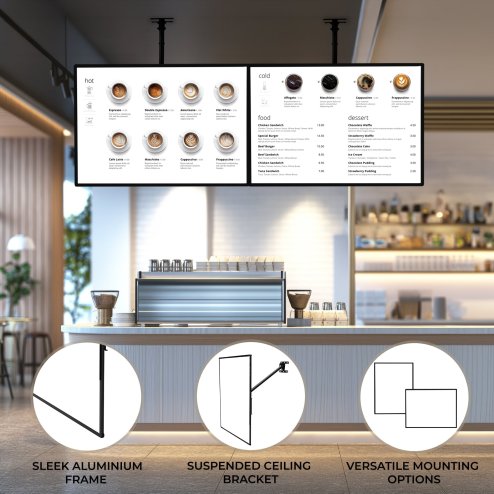 LED Advertising Light Box A1 Ultra Slim Frame Poster Display Illuminated Wall Ceiling Mounted 1m Bracket Backlit Menu Board Movie Takeaway Shop Sign Holder Black Rectangle Lightweight Aluminium Indoor