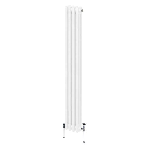 Traditional 3 Column Radiator 1800mm x 202mm Modern Central Heating Heater Gloss White Carbon Steel Vertical Wall Mounted Kitchen Living Room Bathroom Cleaning Brush Fixing Kit & Brackets