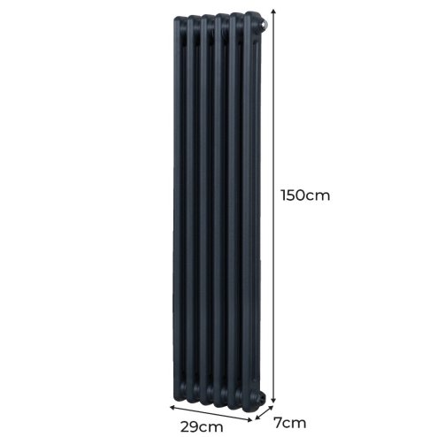 Traditional 2 Column Radiator 1500mm x 292mm Modern Central Heating Heater Matt Anthracite Grey Carbon Steel Vertical Wall Mounted Kitchen Living Room Bathroom Cleaning Brush Fixing Kit & Brackets