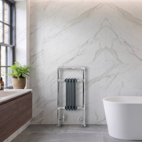 Traditional Heated Towel Rail Radiator - 950mm x 480mm - Anthracite Grey