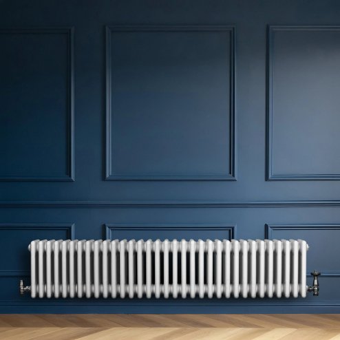 Traditional 4 Column Radiator & Valves - 300 x 1505mm - White