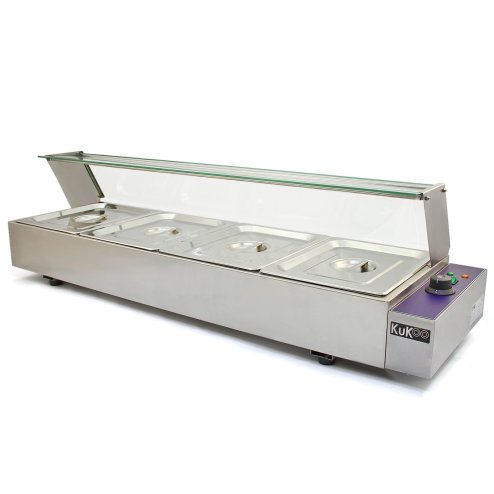 KuKoo Wet Well Catering Bain Marie Food Warmer Display, 4 Pan, 1/2 GN, 1.5kW, Stainless Steel