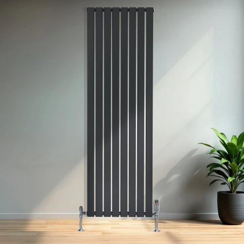 Flat Single Column Radiator - 1800 x 560mm - Black