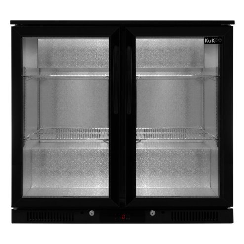 Back Bar Fridge Cooler 208L Capacity Commercial Hinged Double Door Under Counter Black Chiller Self Closing 112 x 500ml Bottles Beer Wine 4 Adjustable Shelves Colour Changing LED Light 7 Colours