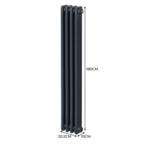 Traditional 3 Column Radiator 1800mm x 202mm Modern Central Heating Heater Matt Anthracite Grey Carbon Steel Vertical Wall Mounted Kitchen Living Room Bathroom Cleaning Brush Fixing Kit & Brackets