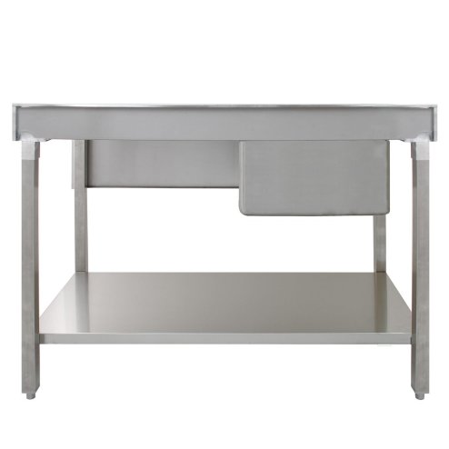 Catering Sink Stainless Steel Commercial Kitchen Restaurant Bar Utility Single Bowl Right Hand Drainer Free Standing Lower Storage Shelf Adjustable Feet Splashback 90 x 120 x 60cm FREE Strainer Plug