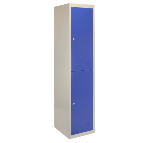 MonsterShop 3 x Blue 2 Door Metal Storage Lockers, Red & Grey Steel Lockable Unit, Staff Gym School Changing Room