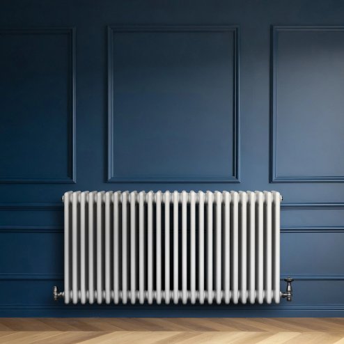 Traditional 4 Column Radiator & Valves - 600 x 1190mm - White