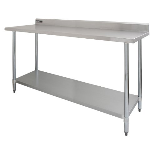 Prep Bench With Double Over-shelf Commercial Heavy Duty Work Table Kitchen Prep-table Stainless Steel Commercial Home Preparation Worktop 6ft
