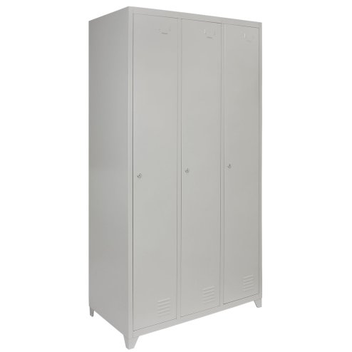 MonsterShop 3 Door Steel Storage Lockers, Grey Metal Lockable Unit, School Staff Gym Changing
