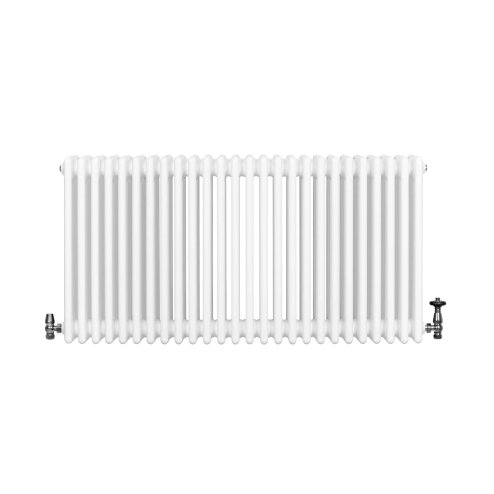 Traditional 4 Column Radiator & Valves - 600 x 1190mm - White