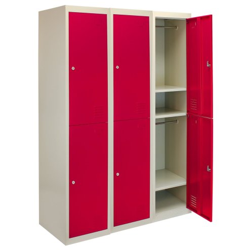 MonsterShop 3 x 2 Door Metal Storage Lockers, Red & Grey Steel Lockable Unit, Staff Gym School Changing Room