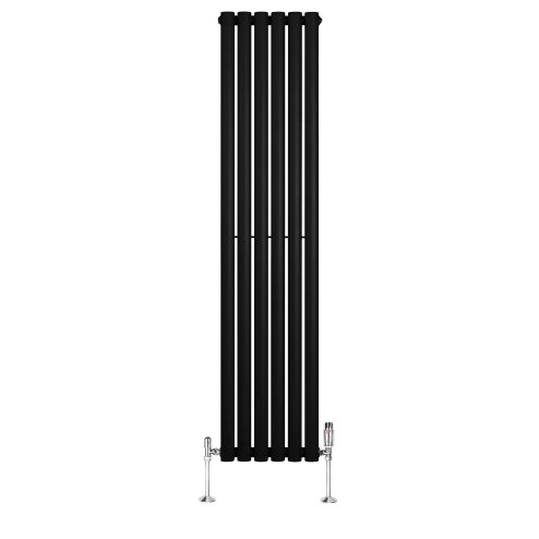 Oval Single Column Radiator & Valves - 1600mm x 360mm - Black