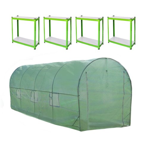 Polytunnel Greenhouse Walk In Galvanised Racking Windows Doors Growhouse PE Cover Gardening Metal Frame Outdoor Storage Garden Tent Vegetable Flower Plant 19mm Diameter | 5 x 2m