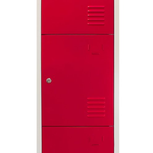 MonsterShop Metal Lockers 4 Door Storage, Flatpack Red & Grey Metal Lockable Unit, School Staff Gym Changing