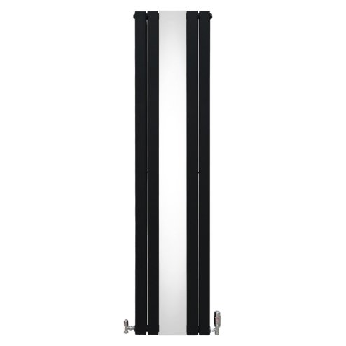 Flat Panel Radiator With Mirror 1800mm x 425mm & TRV Chrome Valves Designer Double Column Vertical Black Carbon Steel Wall Mounted Kitchen Living Room Cleaning Brush Fixing Kit & Brackets