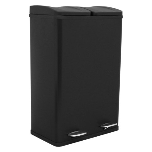 60L Black 2 in 1 Pedal Bin Metal Reycle Rubbish Trash Can Kitchen Waste Dual Compartment 2 x 30L Dual Dustbin Eco Garbage Large Heavy-duty