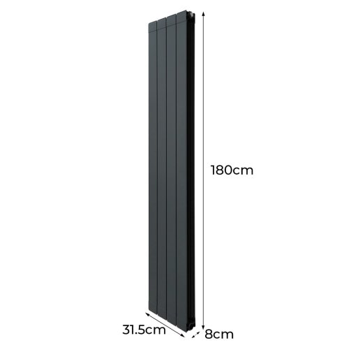 Aluminium Designer Radiator 1800mm x 315mm Vertical Double Flat Panel Column Lightweight Modern Central Heating Heater Matt Anthracite Grey Kitchen Living Room FREE Cleaning Brush Fixing Kit Brackets