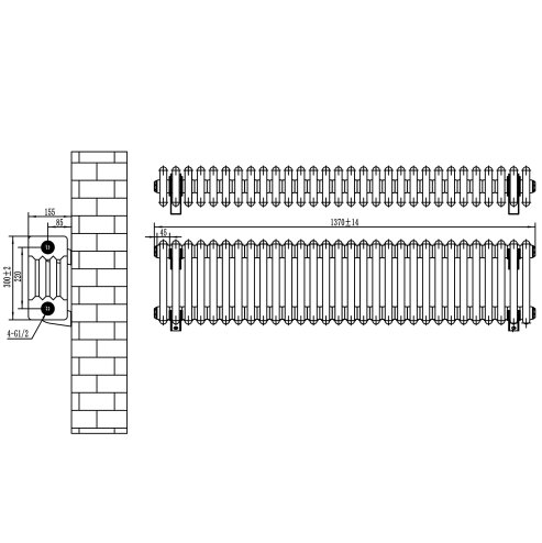 Traditional 4 Column Radiator & Valves - 300 x 1370mm - White