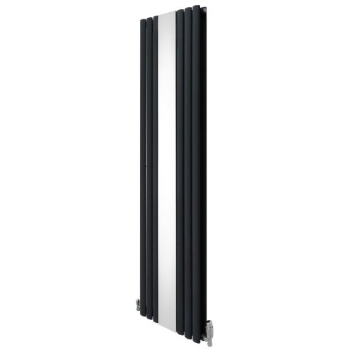 Oval Panel Radiator With Mirror 1800mm x 500mm & TRV Chrome Valves Designer Double Column Vertical Anthracite Grey Carbon Steel Wall Mounted Kitchen Living Room Cleaning Brush Fixing Kit & Brackets