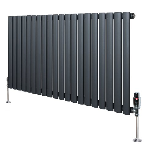 Oval Single Column Radiator & Valves - 600mm x 1200mm - Anthracite Grey