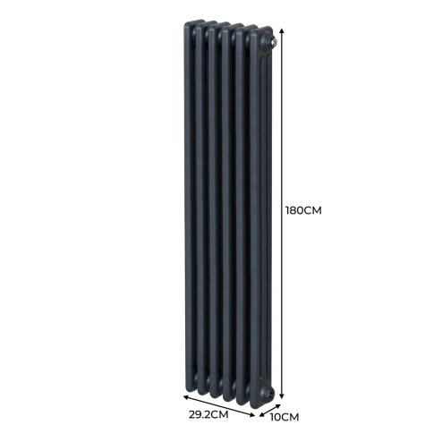 Traditional 3 Column Radiator 1800mm x 292mm Modern Central Heating Heater Matt Anthracite Grey Carbon Steel Vertical Wall Mounted Kitchen Living Room Bathroom Cleaning Brush Fixing Kit & Brackets