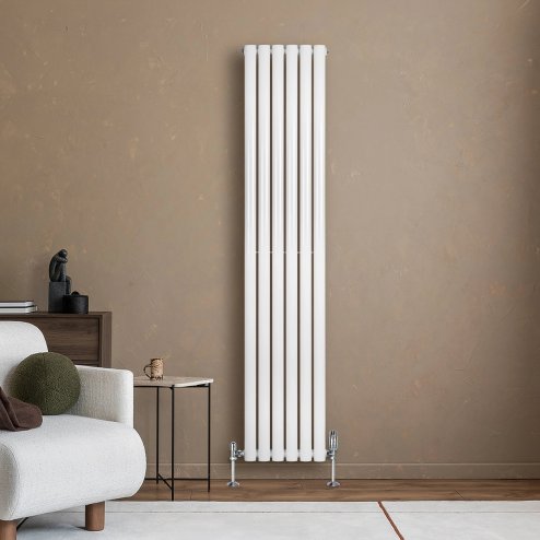 Oval Single Column Radiator & Valves - 1800mm x 360mm - White