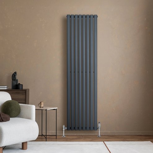 Oval Single Column Radiator & Valves - 1800mm x 480mm - Anthracite Grey