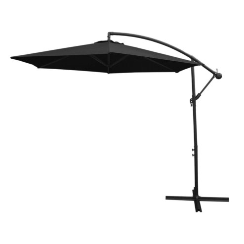 3m Cantilever Garden Parasol Banana Hanging Umbrella Winding Crank Shade Patio Outdoor Sun Shade Tilt UV Protection | Black Square Base