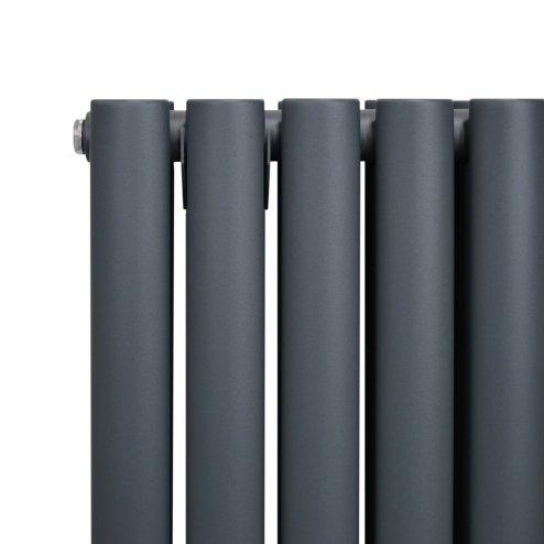 Oval Column Radiator 1800mm x 240mm Modern Designer Double Panel Central Heating Heater Matt Anthracite Grey Carbon Steel Vertical Kitchen Living Room FREE Cleaning Brush Fixing Kit & Brackets