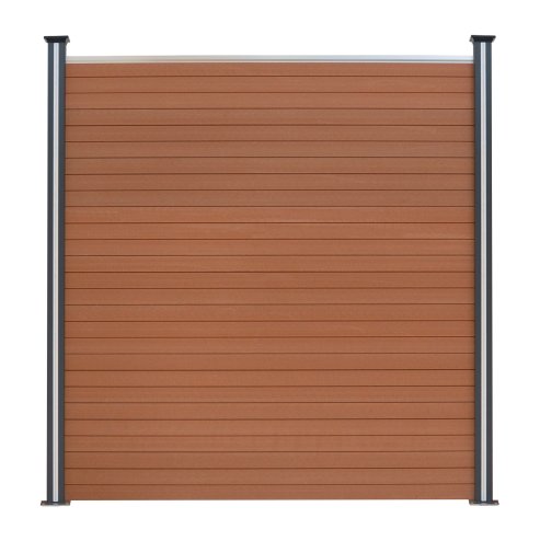 Composite Fence Panels, Angled Piece & LED Posts 6ft x 54.5ft - Brown
